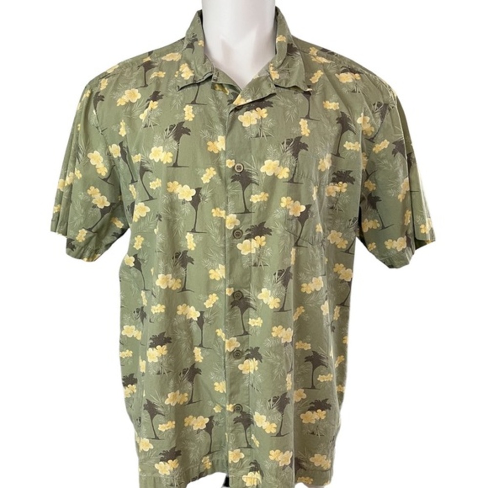 Trader Bay Green Yellow Floral Beach Hawaiian Shirt Size XXL Cotton (309)
